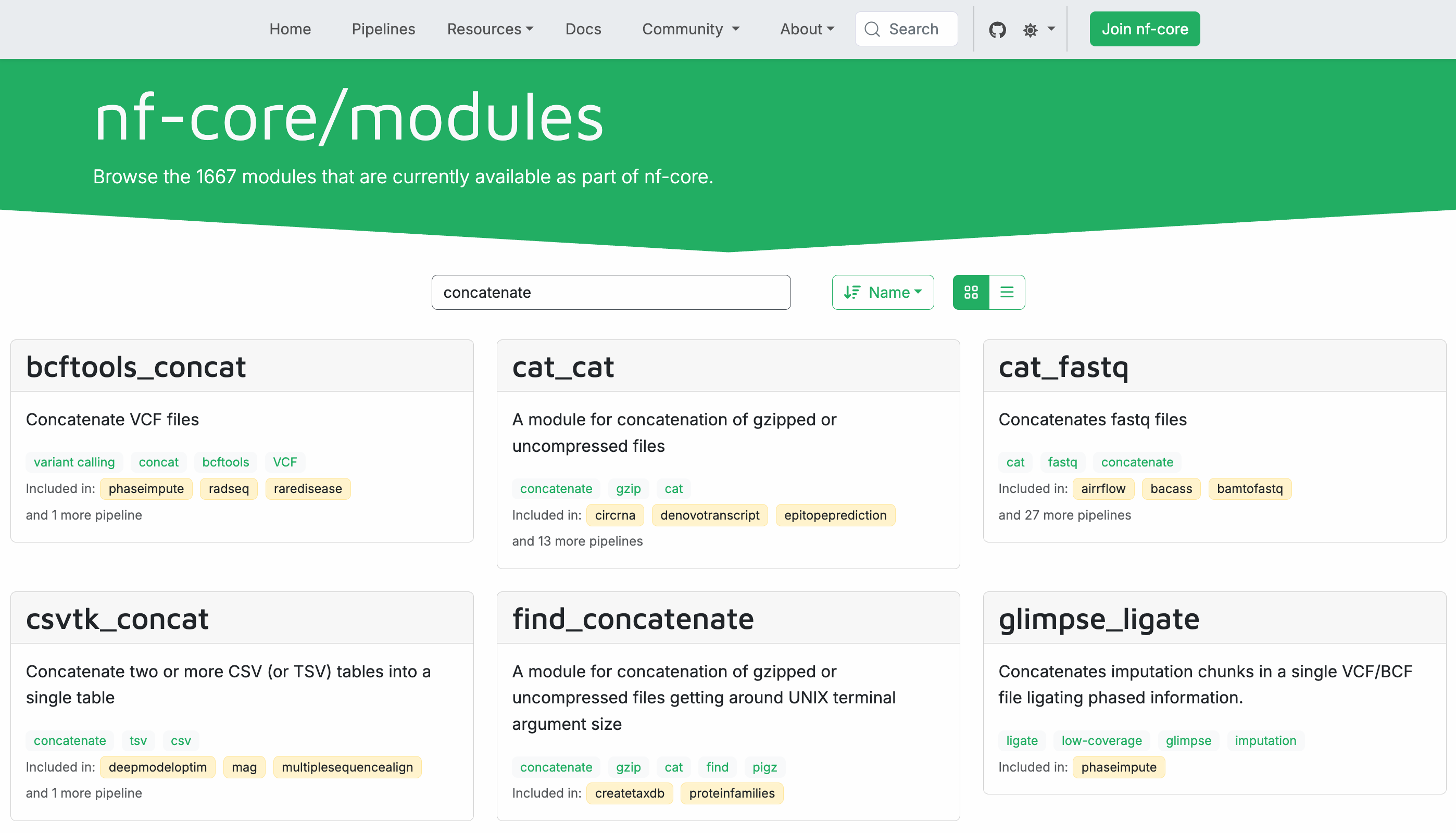 resultados da busca de módulos